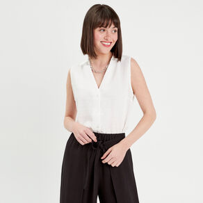 Blouse sans manches ecru femme