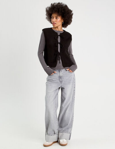 Gilet sans manches noué noir femme