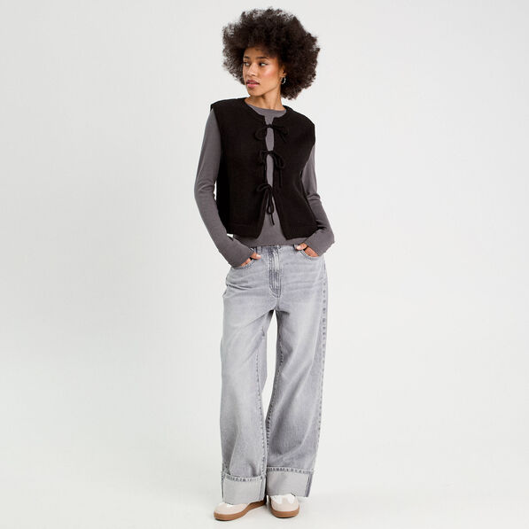 Gilet sans manches noué noir femme