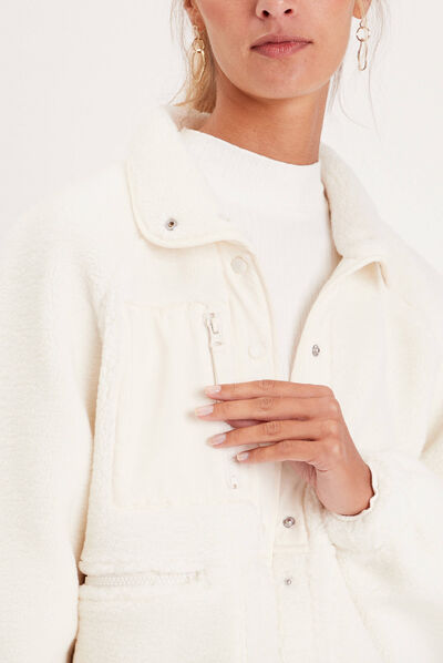 Veste oversize laine mouton ecru femme