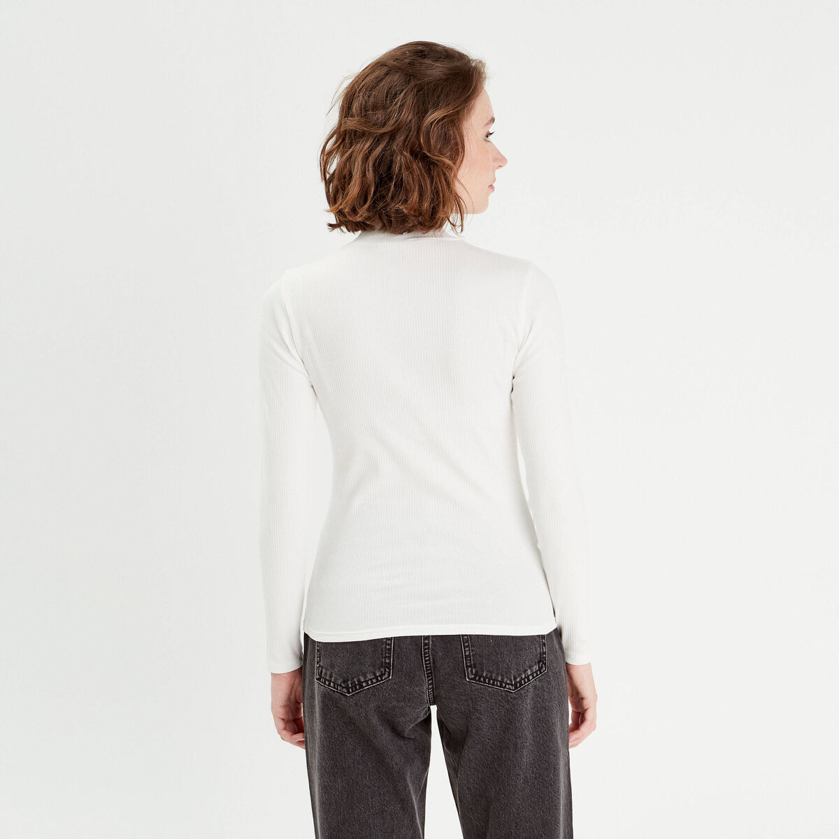 T-shirt manches longues côtelé ecru femme