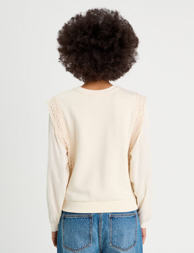 Sweat manches longues ecru femme