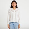 Blouse col rond manches longues ecru femme