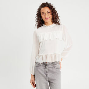 Blouse volants ecru femme