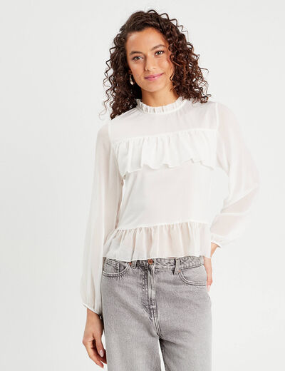 Blouse volants ecru femme