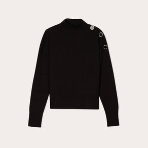 pull col montant boutons noir femme Pull col montant boutons noir femme