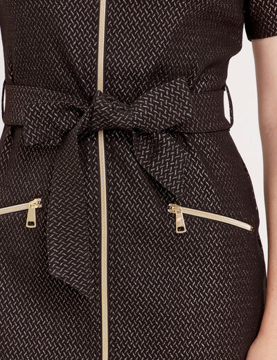 Robe droite ceinturée zippée noir femme