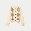 Gilet broderie col rond manches longues ecru femme