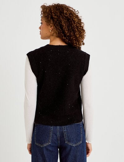 D&eacute;bardeur col rond avec sequin noir femme