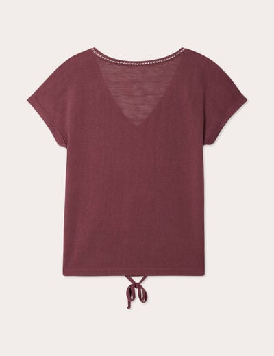 T-shirt détail noeud prune femme