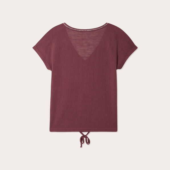 T-shirt détail noeud prune femme