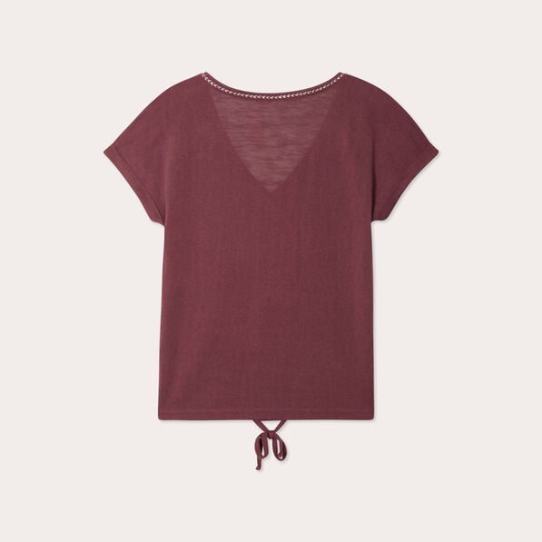 t shirt detail noeud prune femme T-shirt détail noeud prune femme