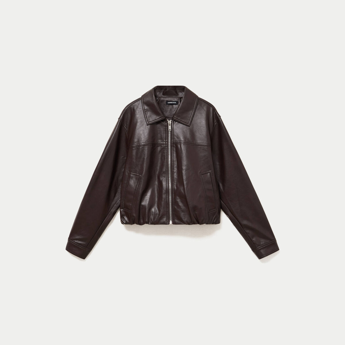 Veste effet boule manches longues marron fonc&eacute; femme