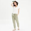 Pantalon droit fluide contenant du lin vert kaki femme