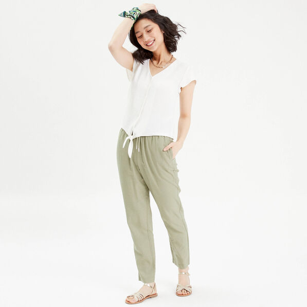 pantalon droit fluide contenant du lin vert kaki femme Pantalon droit fluide contenant du lin vert kaki femme