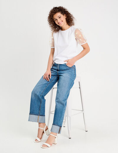 T-shirt manches brodées blanc femme