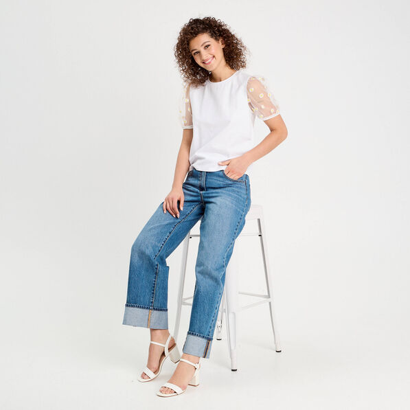 t shirt manches brodees blanc femme T-shirt manches brodées blanc femme