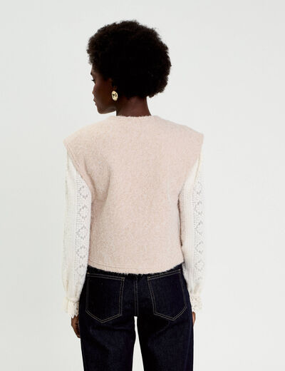 Gilet sans manches effet polaire ecru femme
