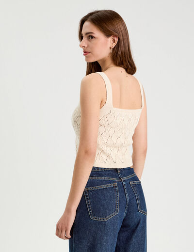Débardeur tricot brodé ecru femme