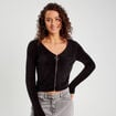 Gilet zippé mailles duveteuses noir femme
