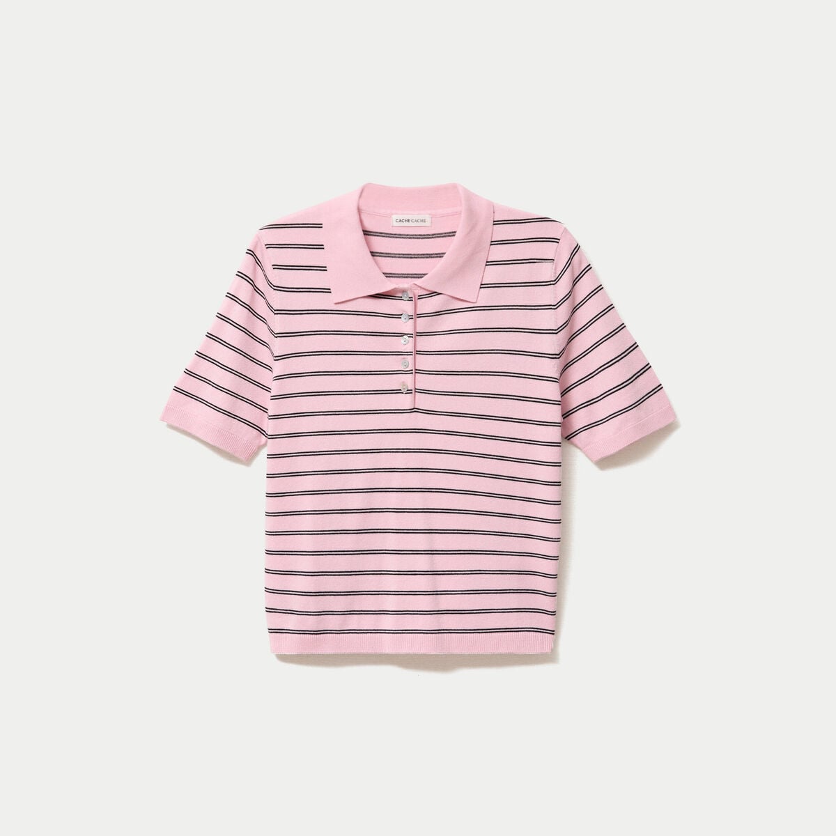 Polo manches courtes col chemise rose femme
