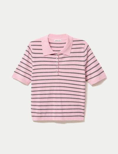 Polo manches courtes col chemise rose femme