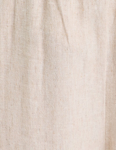 Pantalon large ceinturé contenant du lin beige femme
