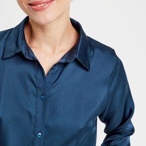 chemise manches longues satin bleu marine femme Chemise manches longues satin bleu marine femme