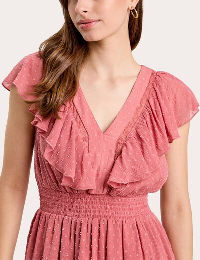 Robe évasée plumetis vieux rose femme