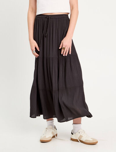 Jupe longue évasée noir femme