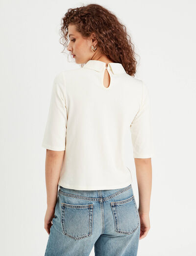 T-shirt col bijoux ecru femme