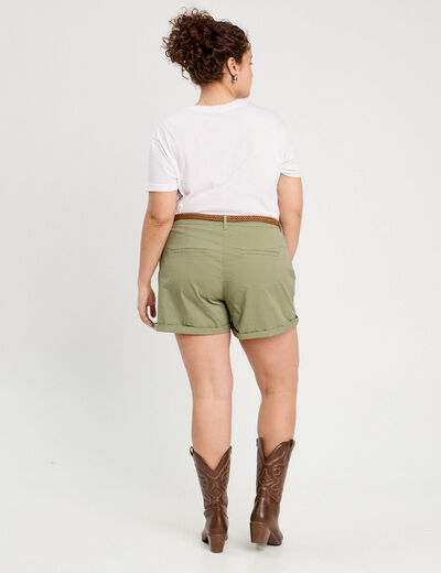 Short chino ceinturé vert kaki femme