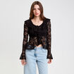 Blouse ajustée col V dentelle noir femme