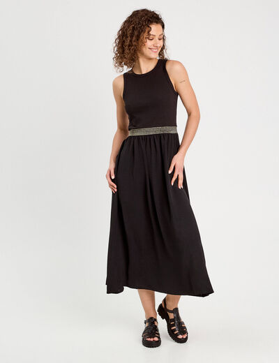 Robe longue effet 2-en1 noir femme