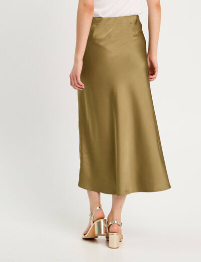 Jupe longue trapèze satin vert foncé femme