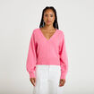 Gilet col v manches longues rose vif femme