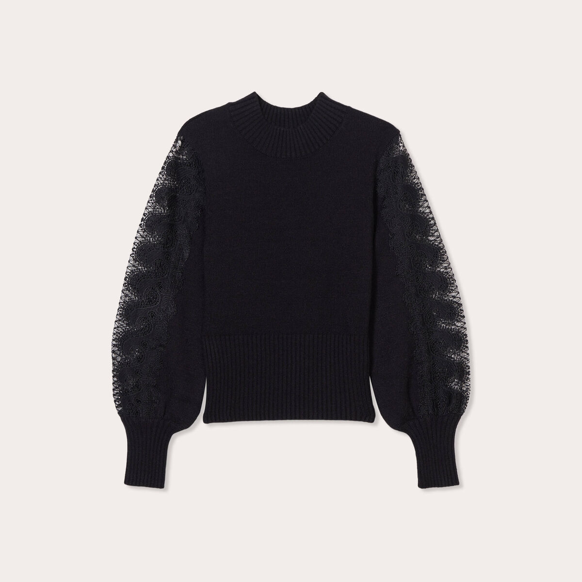Pull manches longues dentelle noir femme