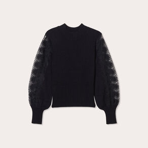 Pull manches longues dentelle noir femme