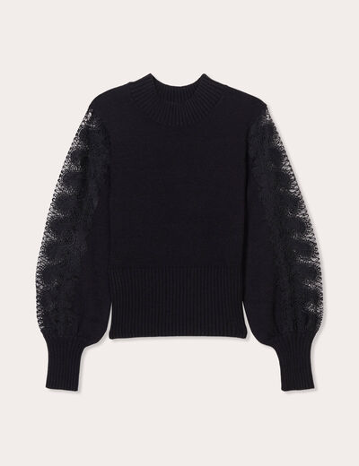 Pull manches longues dentelle noir femme