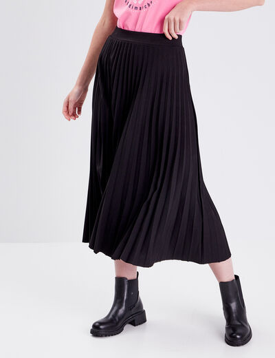 Jupe midi évasée plissée noir femme