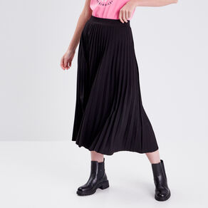jupe midi evasee plissee noir femme Jupe midi évasée plissée noir femme
