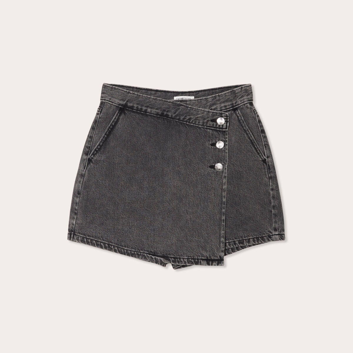 Jupe-short droite en jean denim noir femme