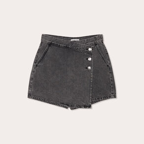Jupe-short droite en jean denim noir femme