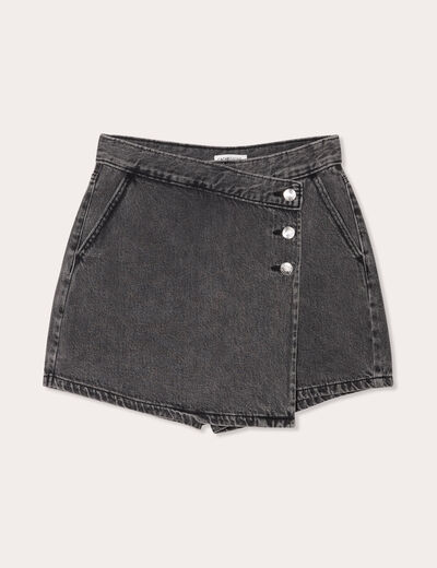 Jupe-short droite en jean denim noir femme