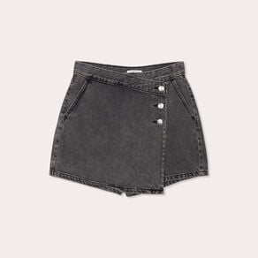 jupe short droite en jean denim noir femme Jupe-short droite en jean denim noir femme