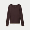 T-shirt uni &agrave; manches longues marron fonc&eacute; femme