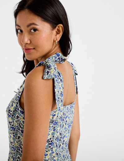 Robe courte &eacute;vas&eacute;e &agrave; fines bretelles blanc femme