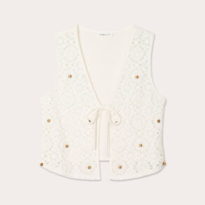 Gilet noué effet crochet ecru femme