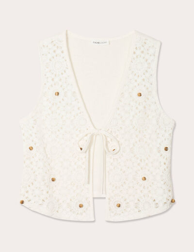 Gilet noué effet crochet ecru femme