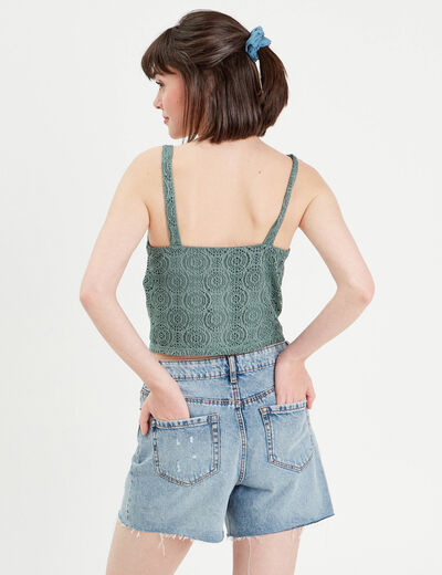 Débardeur cropped dentelle vert foncé femme